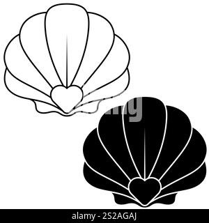 Conchiglia con cuore al centro, capesante del porticciolo Illustrazione Vettoriale