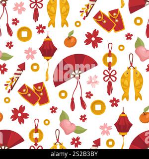 Colorato motivo del capodanno cinese Illustrazione Vettoriale