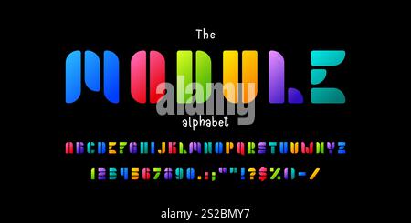 Font o modulo per bambini moderno tipo giocoso per il carattere bambino, alfabeto vettoriale in grassetto inglese. Tipo di caratteri per bambini con sfumatura di colore per tipografia divertente e carattere ABC dei giochi giocattolo Illustrazione Vettoriale