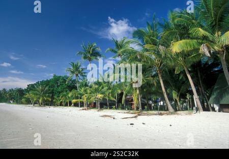 Una spiaggia con paesaggio Naer Ayer Hangat Village nel nord dell'isola di Langkawi in Malesia. Malaysia, Langkawi, gennaio 2003 Foto Stock