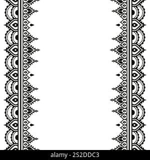 Tradizionale boho indiano stile Mehndi tatuaggio ispirato a motivo vettoriale senza cuciture o biglietto d'auguri in bianco e nero Illustrazione Vettoriale
