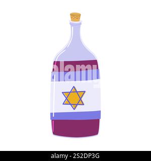 Bottiglia di vino illustrata con stella di david che simboleggia le tradizioni ebraiche. Illustrazione Vettoriale