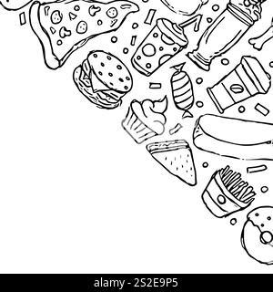 Cornice per fast food. Doodle, fast food Foto Stock