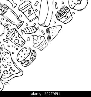 Cornice per fast food. Doodle, fast food Foto Stock