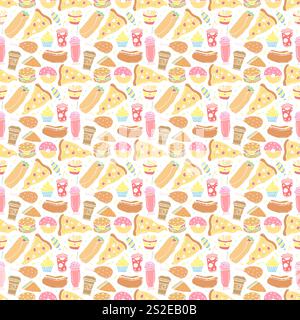 Fast food senza soluzione di continuità. illustrazione dei fast food. Disegno del cibo Foto Stock