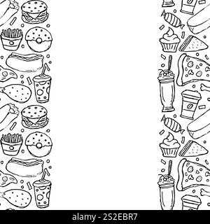 Cornice per fast food. Doodle, fast food Foto Stock