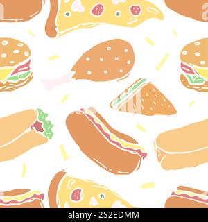 Fast food senza soluzione di continuità. illustrazione dei fast food. Disegno del cibo Foto Stock