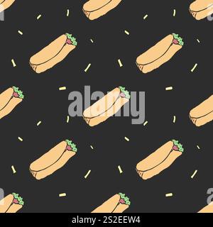 Fast food senza soluzione di continuità. illustrazione dei fast food. Disegno del cibo Foto Stock