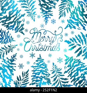 Buon albero di Natale cornice . Biglietto di auguri di Natale, disegno a mano. Non ai, illustrazioni vettoriali. Illustrazione Vettoriale