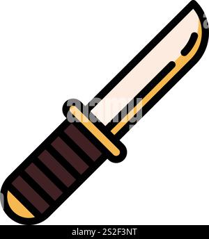 Icona della linea del coltello. Simbolo vettoriale contorno coltello da campeggio, pittogramma lineare. Simbolo dei bracci in acciaio freddo, illustrazione del logo. Traccia modificabile Illustrazione Vettoriale