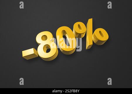 80% di sconto. Offerta in vendita. 3D immagine isolata su nero. Tariffa promozionale. Numero oro Foto Stock