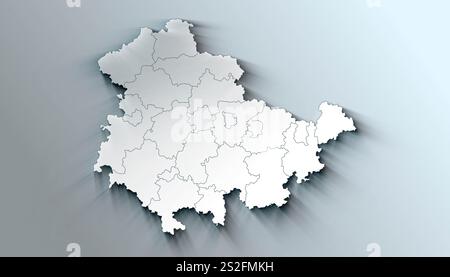 Mappa moderna della Turingia Germania amministrativa con confini distrettuali Foto Stock