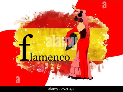 Bella giovane donna che balla flamenco. Illustrazione vettoriale 3d Illustrazione Vettoriale