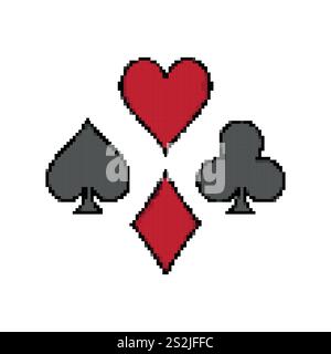 Set di simboli della carta da gioco pixel art isolato su sfondo bianco Illustrazione Vettoriale