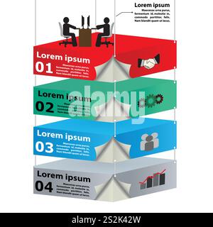 piattaforme aeree 3d con dipendenti per idee aziendali. Presentazioni, brochure, modello, elemento di Web design Illustrazione Vettoriale