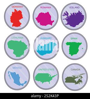 Paesi del mondo sulle monete. Set (Imposta). Illustrazione Vettoriale