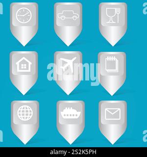 Marcatore mappa con icone Illustrazione Vettoriale