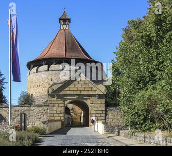 Castello sopra Ellwangen (Jagst), Ostalbkreis, Baden-Wuerttemberg, Germania, Europa Foto Stock