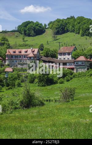 Gundelfingen, valle del Lauter o Grosses Lautertal, affluente sinistro del Danubio, Alb svevo, Baden-Wuerttemberg Foto Stock