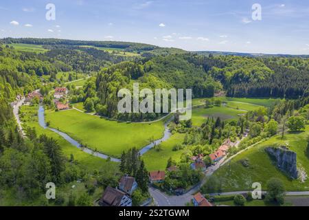 Gundelfingen, valle del Lauter o Grosses Lautertal, affluente sinistro del Danubio, Alb svevo, Baden-Wuerttemberg Foto Stock