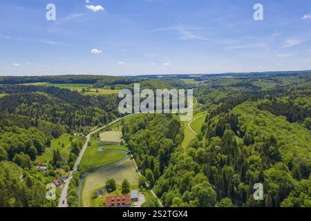 A sud di Gundelfingen, valle del Lauter o Grosses Lautertal, affluente sinistro del Danubio, Alb svevo, Baden-Wuerttemberg Foto Stock