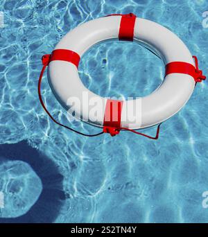 Una gomma di soccorso galleggia in una piscina. Foto simbolica per il salvataggio e la gestione delle crisi durante la crisi finanziaria e bancaria. Austria Foto Stock