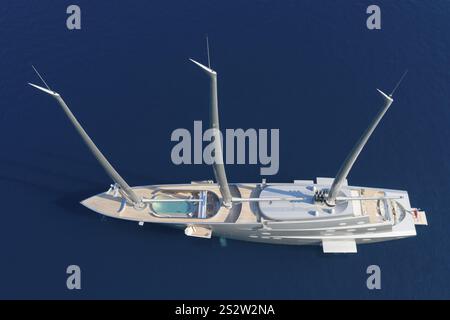 Veduta aerea dello yacht A A tre maestri lungo 143 metri, il più grande yacht A vela del mondo, costruito su progetto del designer Philippe Starck del Foto Stock