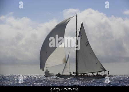 Regata degli ultimi quattro storici yacht a vela sopravvissuti della classe 15 metri durante la Monaco Classic Week 2017, Race of the Classic Sailing Foto Stock