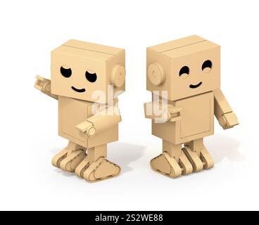 Immagine di un simpatico robot in cartone su sfondo bianco Foto Stock