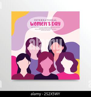 Sfondo internazionale per la giornata delle donne con silhouette da donna colorata e design piatto Illustrazione Vettoriale
