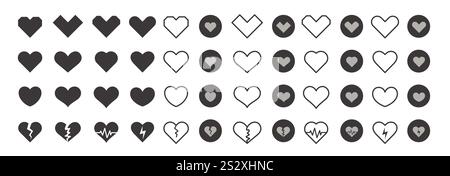 Set clipart nero cuore. Love Heart clip art disegno silhouette silhouette elementi della collezione per san valentino, anniversario e matrimonio Illustrazione Vettoriale