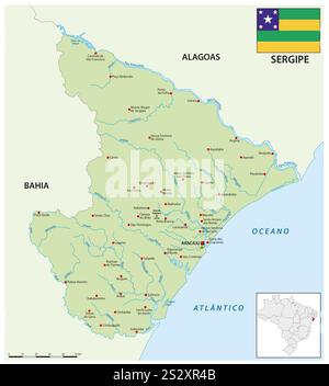Mappa dello stato brasiliano di Sergipe Foto Stock