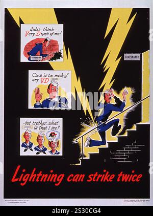 Lightning può colpire due volte - medico e prevenzione poster di propaganda vintage Foto Stock