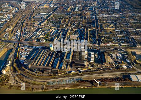 Luftbild, Alga-Gelände, geplanter Wohnpark und Gewerbepark, Wanheimerort, Duisburg, Ruhrgebiet, Nordrhein-Westfalen, Deutschland ACHTUNGxMINDESTHONORARx60xEURO *** Vista aerea, sito di Alga, parco residenziale e commerciale progettato, Wanheimerort, Duisburg, zona della Ruhr, Renania settentrionale-Vestfalia, Germania ATTENTIONxMINDESTHONORARx60xEURO Foto Stock