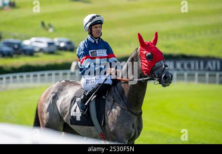Qatar Goodwood Festival 2024 giorno uno - Jockey Pat Dobbs su Fair Wind Foto Stock