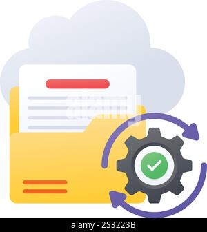 Concetto di gestione delle cartelle dei file su cloud, configurare i backup in base alla progettazione delle icone vettoriali delle applicazioni, servizio di hosting Web Symbol, computer Sign Illustrazione Vettoriale