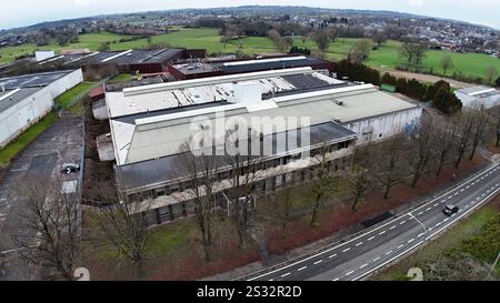 Welkenraedt, Belgio. 9 gennaio 2025. Immagine aerea dello stabilimento Hexcel Corporation a Welkenraedt, in foto giovedì 9 gennaio 2025. Il leader mondiale nella tecnologia avanzata dei materiali compositi leggeri ha annunciato l'intenzione di chiudere il suo stabilimento di Welkenraedt, dove lavorano 109 persone. BELGA PHOTO ERIC LALMAND credito: Belga News Agency/Alamy Live News Foto Stock