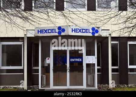 Welkenraedt, Belgio. 9 gennaio 2025. Stabilimento di Hexcel Corporation a Welkenraedt nella foto giovedì 9 gennaio 2025. Il leader mondiale nella tecnologia avanzata dei materiali compositi leggeri ha annunciato l'intenzione di chiudere il suo stabilimento di Welkenraedt, dove lavorano 109 persone. BELGA PHOTO ERIC LALMAND credito: Belga News Agency/Alamy Live News Foto Stock