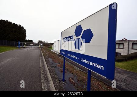 Welkenraedt, Belgio. 9 gennaio 2025. Stabilimento di Hexcel Corporation a Welkenraedt nella foto giovedì 9 gennaio 2025. Il leader mondiale nella tecnologia avanzata dei materiali compositi leggeri ha annunciato l'intenzione di chiudere il suo stabilimento di Welkenraedt, dove lavorano 109 persone. BELGA PHOTO ERIC LALMAND credito: Belga News Agency/Alamy Live News Foto Stock