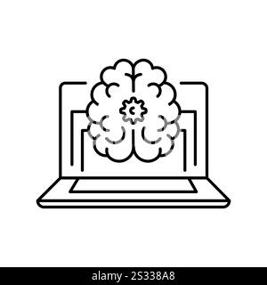 Interfacce cervello-computer, icona della linea nera BCI. Elemento isolato vettoriale. Traccia modificabile. Illustrazione Vettoriale