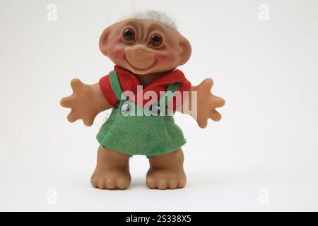 Bambola Dam (Troll) del 1980 con capelli bianchi lisci Foto Stock