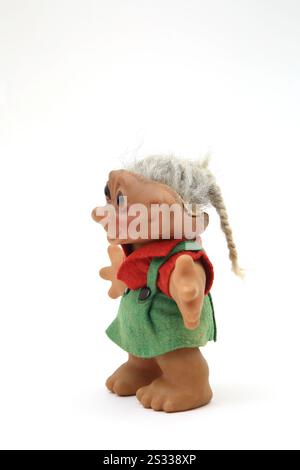 Bambola Dam (Troll) del 1980 con capelli bianchi lisci Foto Stock