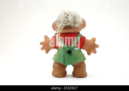 Bambola Dam (Troll) del 1980 con capelli bianchi lisci Foto Stock