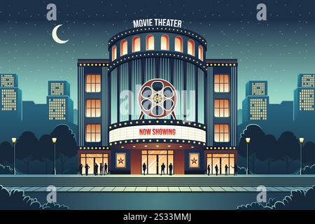Illustrazione vettoriale dell'esterno dell'edificio del cinema Illustrazione Vettoriale