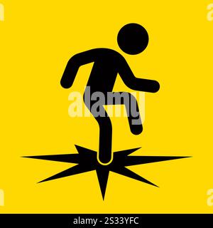 l'uomo cade attraverso un'icona nera ghiacciata. incidente invernale. Illustrazione Vettoriale