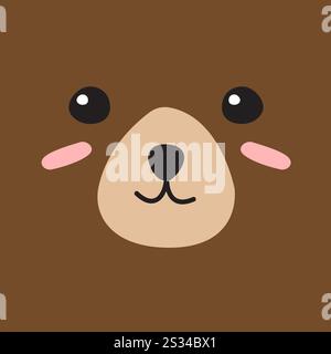Cartone animato piatto vettoriale disegnato a mano faccia di orso colorata a doodle isolata su sfondo marrone Illustrazione Vettoriale