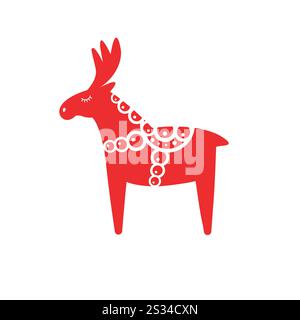 Alce di cervo scandinavo rosso piatto vettoriale isolato su sfondo bianco Illustrazione Vettoriale