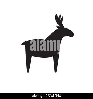 Sagoma piatta di alce di cervo scandinavo vettoriale isolato su sfondo bianco Illustrazione Vettoriale