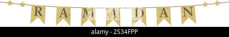 ghirlanda dorata con testo Ramadan e stelle scintillanti. Decorazioni per feste isolate su sfondo trasparente. EID mubarak Holiday web Illustrazione Vettoriale