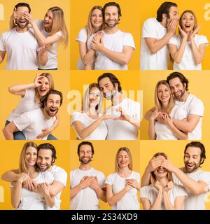 Diverse coppie condividono momenti di gioia in un vibrante collage d'amore Foto Stock